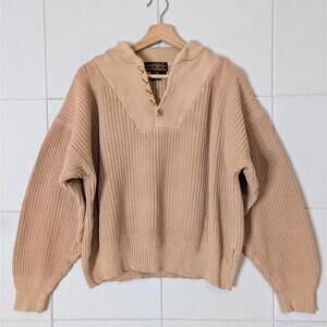 Vintage 90s Eddie Bauer 100% cotton chunky knit button neck sweater